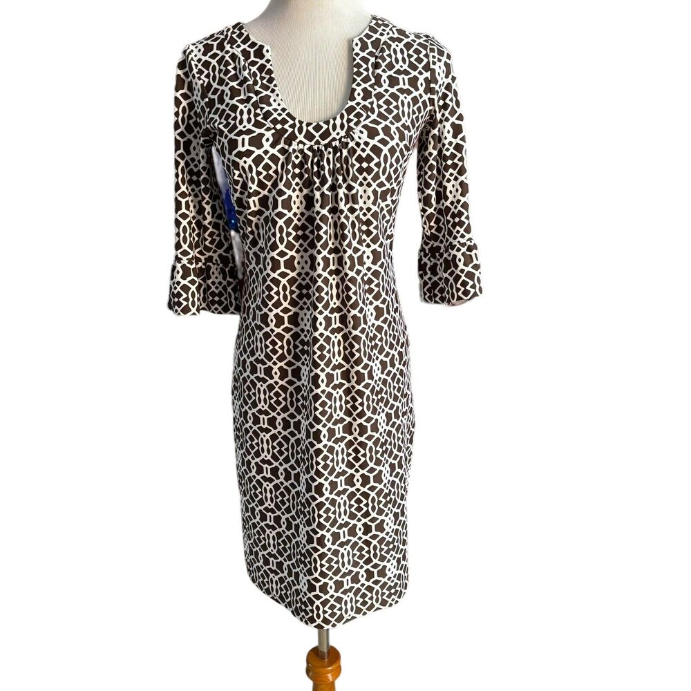 JUDE CONNALLY Size XS Brown White Printed Stretch Dress Made in USA AE202